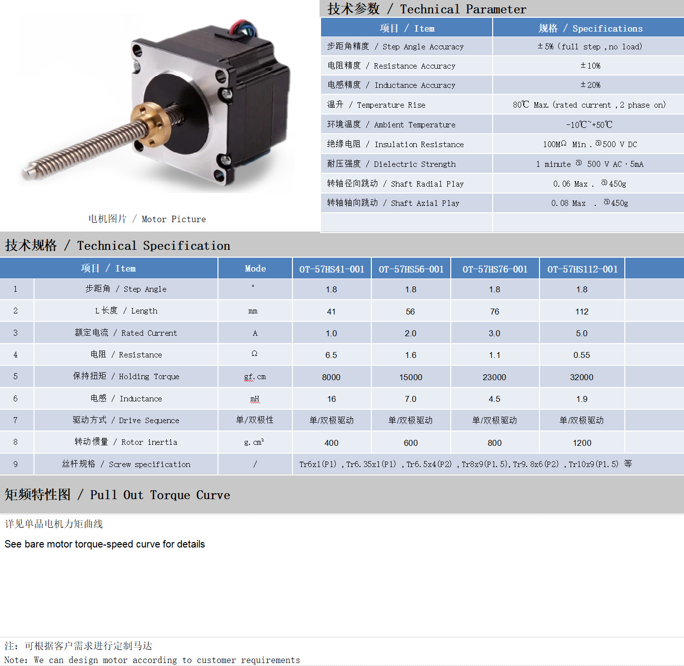 57系列絲桿電機(jī)技術(shù)參數(shù)